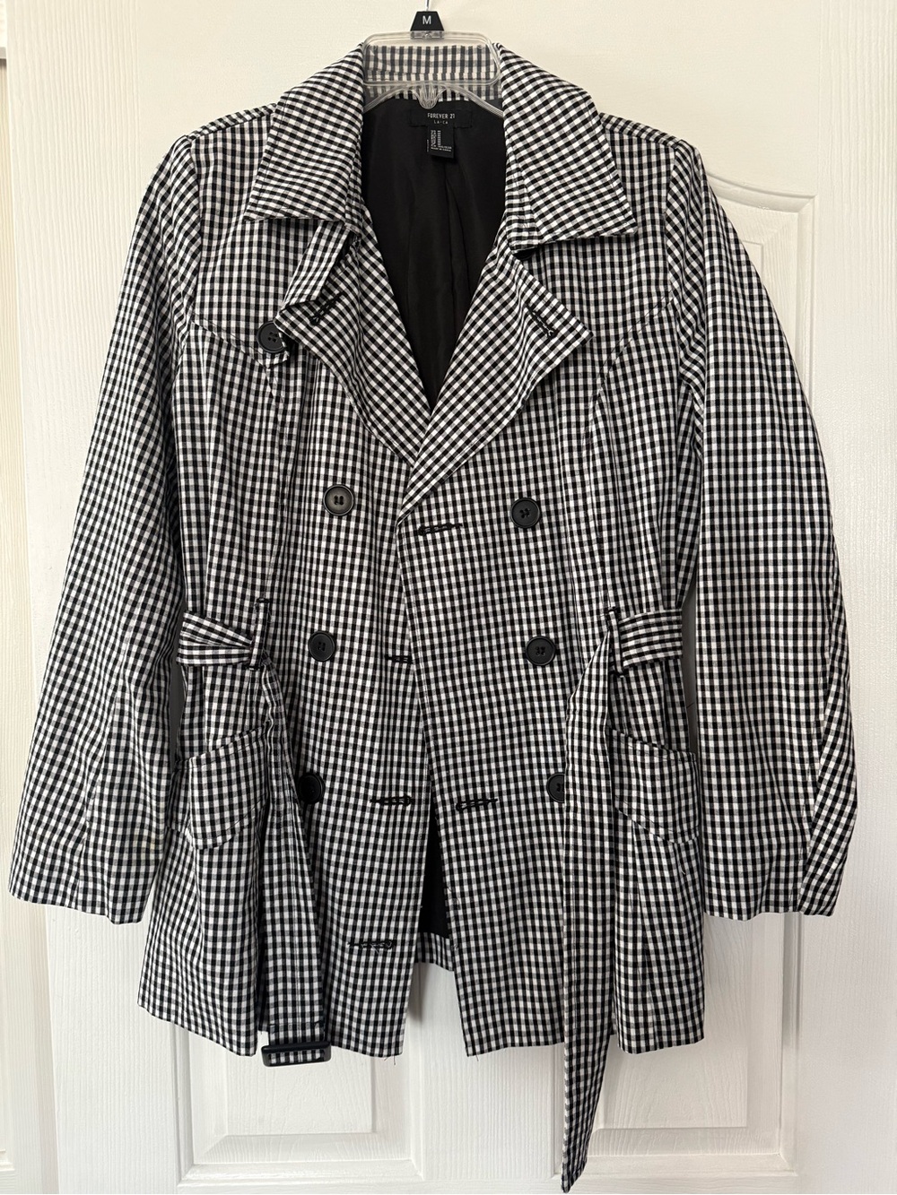 Forever 21 Black & White Gingham Double-Breasted Trench Coat